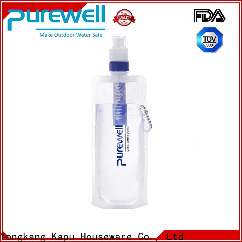 Purewell collapsible water bottle with filter customized for outdoor activities