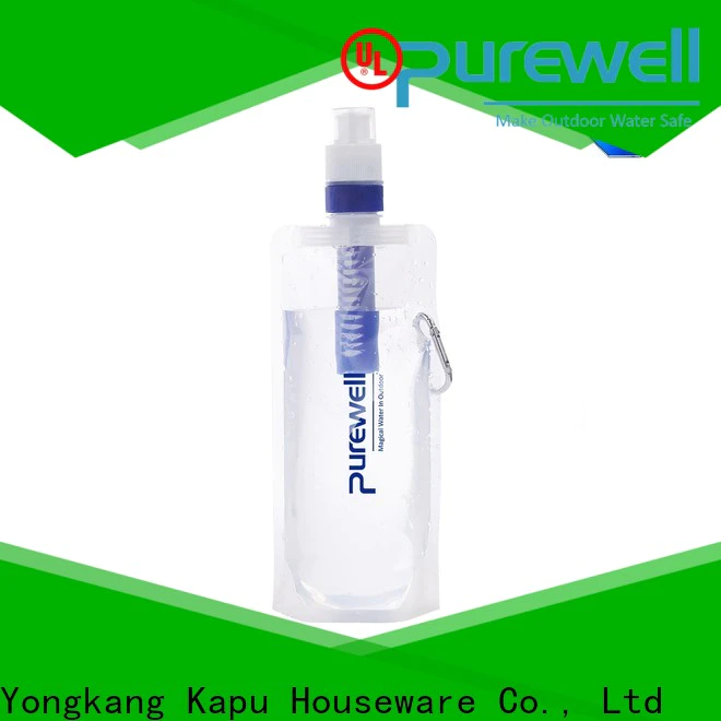Purewell easy-carrying collapsible water bottle with purifier soft water bottle bag customized for hiking