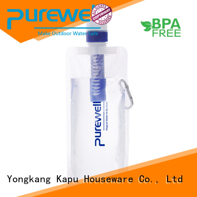 Purewell easy-carrying collapsible water filter bottle customized for outdoor activities