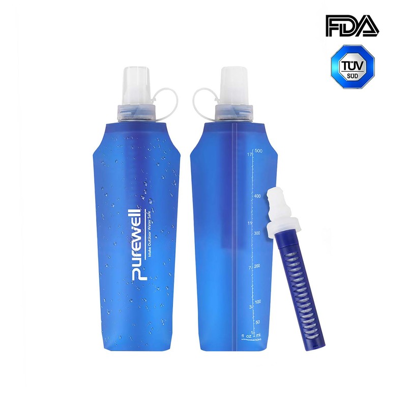 Purewell Collapsible Soft Flask 500ml with Filter for Running, Travel, Backpacking K8631