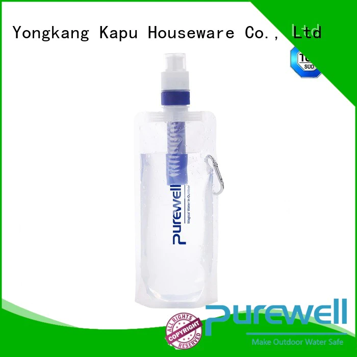 Purewell collapsible water filter bottle customized for outdoor activities