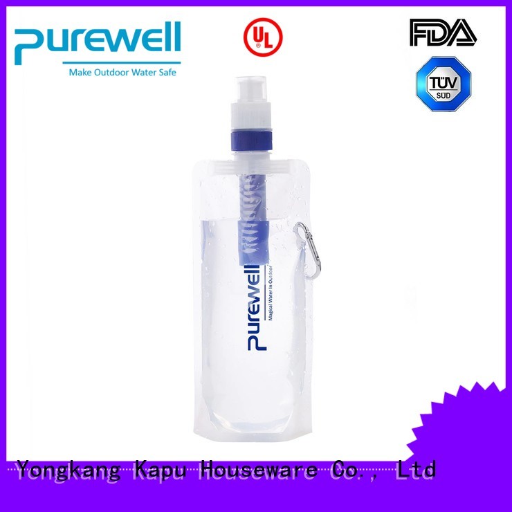 Purewell collapsible water filter bottle from China for hiking