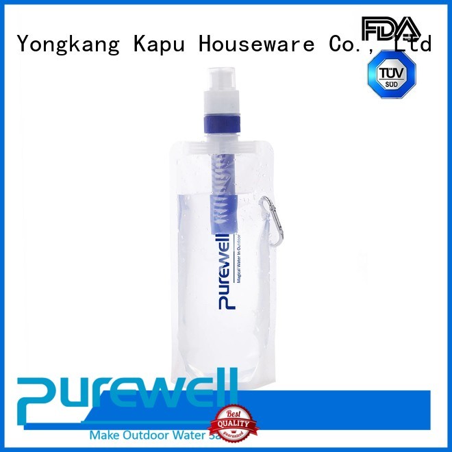 Purewell easy-carrying collapsible water filter bottle from China for outdoor activities
