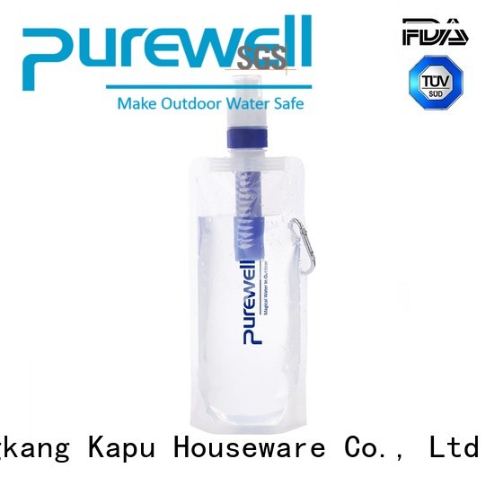 Purewell collapsible water filter bottle from China for camping