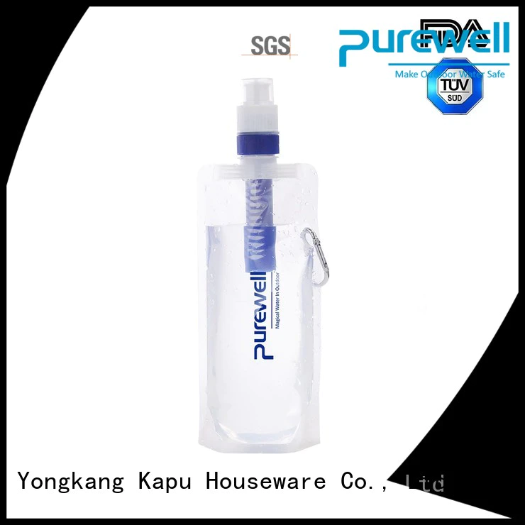 Purewell collapsible water filter bottle from China for outdoor activities