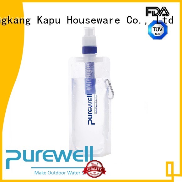 Purewell BPA-free collapsible water filter bottle from China for outdoor activities