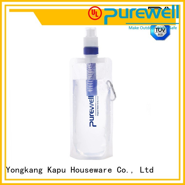 Purewell collapsible water filter bottle customized for outdoor activities