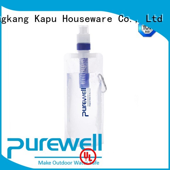Purewell collapsible water filter bottle from China for outdoor activities