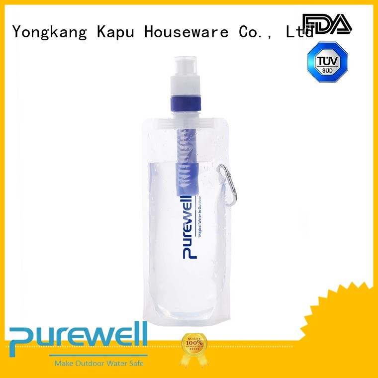 Purewell BPA-free collapsible water filter bottle customized for camping